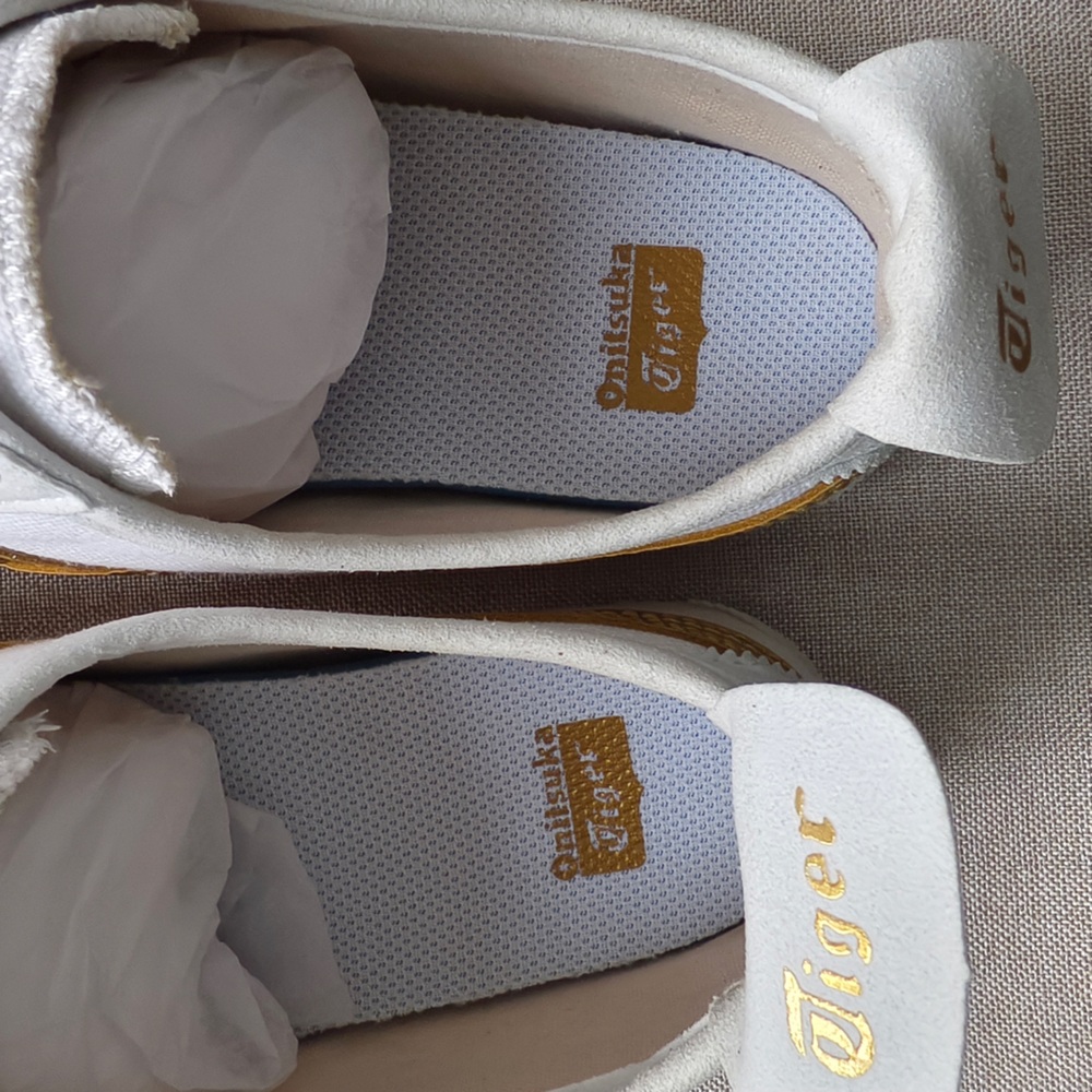 Onitsuka Tiger by Asics Women's White Sneakers with Metallic Gold Stripes - Picture 11 of 12